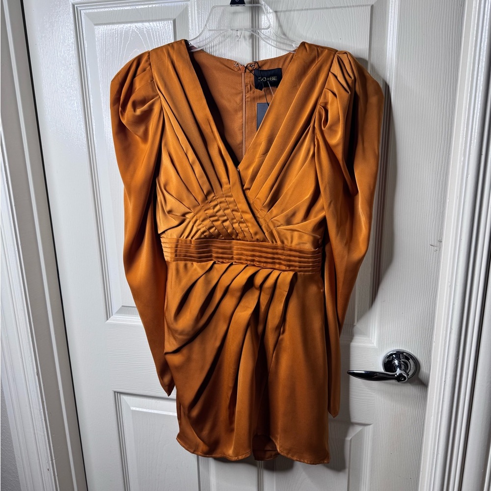 DO+BE Orange Puff Sleeve Ruched Blouse